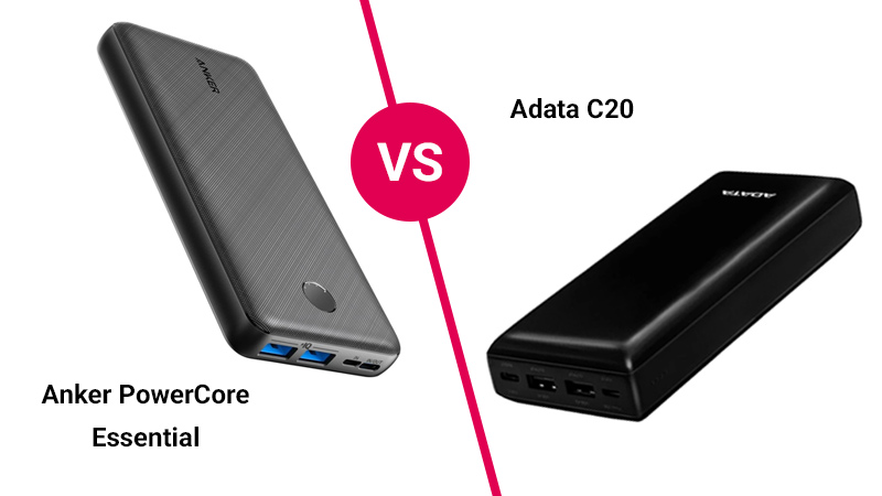 مقایسه پاوربانک Adata C20 با انکر PowerCore Essential